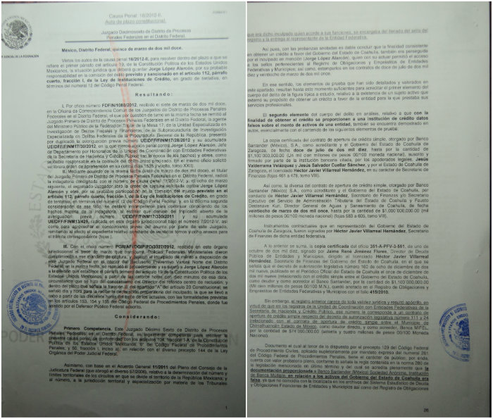 Documentos de la causa penal a los que SinEmbargo tuvo acceso. Foto: especial