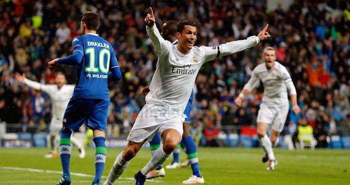 Cristiano Ronaldo celebrando un gol durante el encuentro entre el Real Madrid y el Wolfsburgo. Foto: realmadrid.com.
