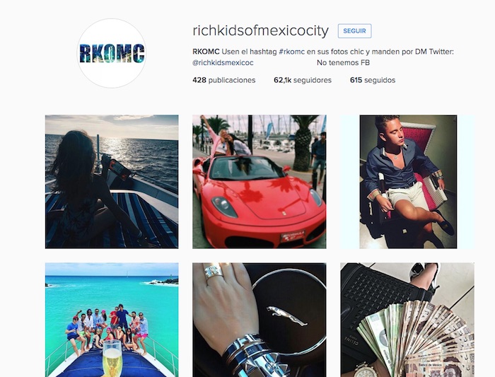 El instagram #richkidsofmexicocity cuenta con 62 mil seguidores y fotos tan significativas como un jaguar encima de un monopatín, presumiblemente la mascota de uno de estos jóvenes, o fajos de billetes bajo el título de "Para ir de compritas". Foto: Instagram