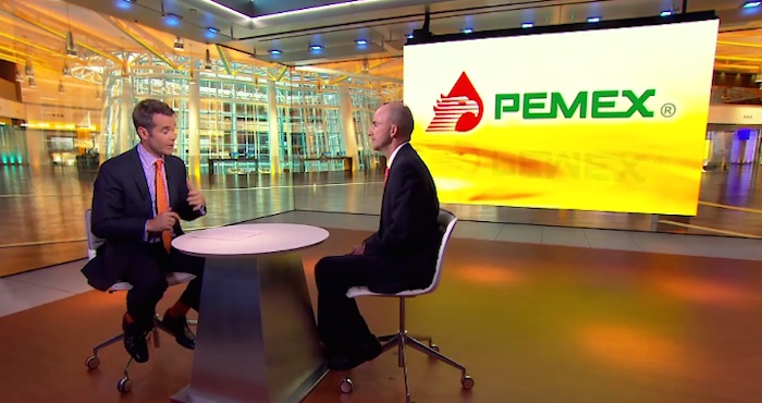 El director de Pemex, José Antonio González Anaya en entrevista para Bloomberg TV. Foto: Especial