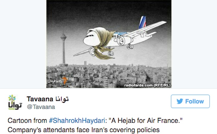 “Un Hiyab por Air France”. Las azafatas de la compañía se enfrentan a las políticas iraníes de recubrimiento". Foto: GlobalVoices