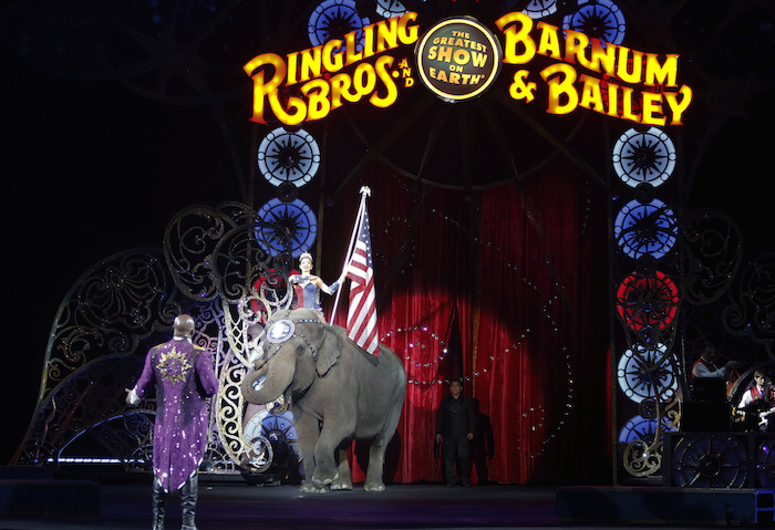 Un elefante asiático actúa por última vez con el Circo Ringling Bros. and Barnum & Bailey en Providence, Rhode Island. Foto: AP
