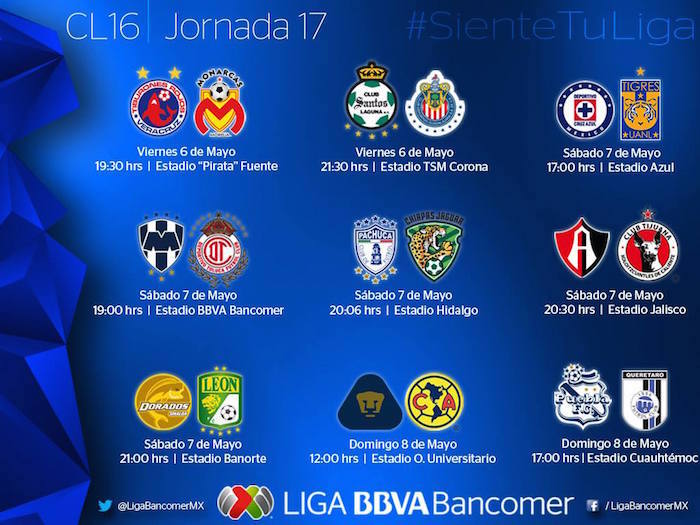 Fechas de la Jornada 17 de la Liga MX. Imagen: Facebook LIGA Bancomer MX