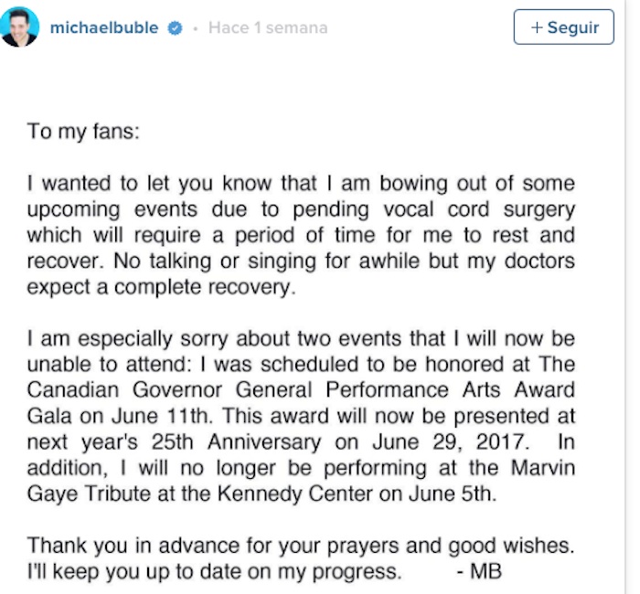 Foto: Instagram vía michaelbuble