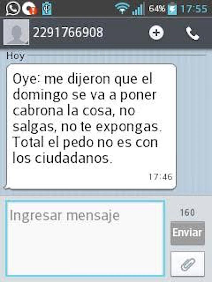 Uno de los miles de mensajes enviados a los veracruzanos. Foto: BlogExpediente