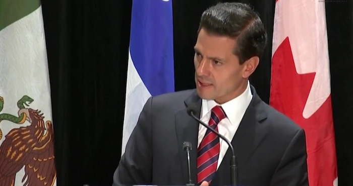 El Presidente Enrique Peña Nieto durante su visita a Québec. Foto: Twitter @PresidenciaMX