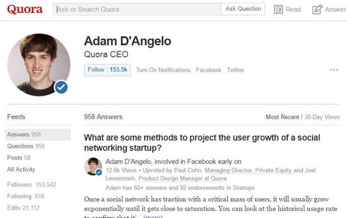 El perfil de Adam D'Angelo en Quora. Foto: Especial.