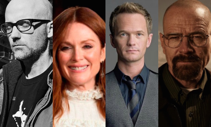 El músico Moby y los actores Julianne Moore, Kerry Washington y Bryan Cranston. Foto: Especial