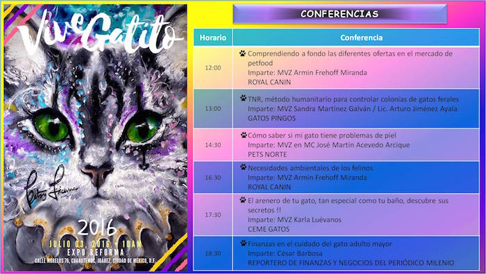 Programa completo de las conferencias en Vive Gatito. Imagen: Especial.
