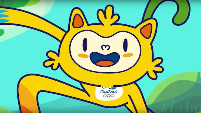"Vinicius", la mascota de los Olímpicos, es una figura que parece un gato amarillo y representa los diferentes animales de Brasil. imagen: Captura de Pantalla.