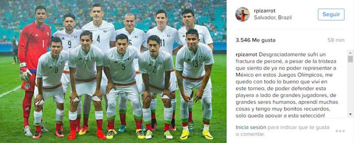 Rodolfo Pizarro manda mensaje después de su lesión. Foto Instagram