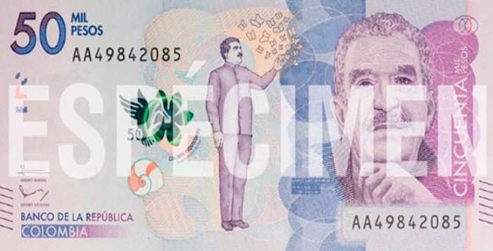 El nuevo billete tiene por un lado la imagen del autor de "Cien años de soledad" y en el reverso aparece una figura del poblado indígena de Ciudad Perdida. Foto: Especial
