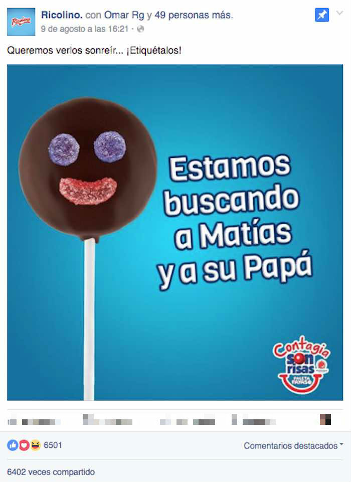 La publicación de Ricolino. Imagen: Captura de pantalla.