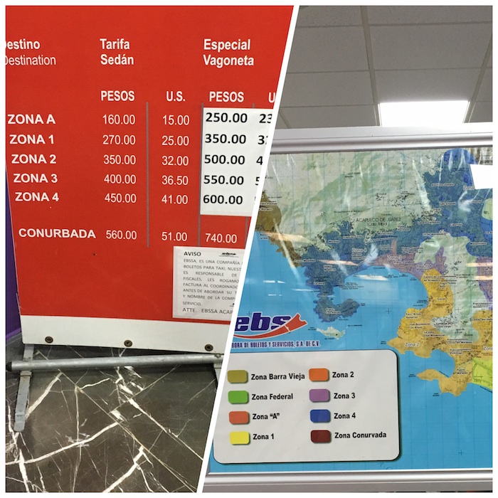 Tarifas de los taxis en el Aeropuerto de Acapulco. Foto: Enviada por Israel Carvajal.