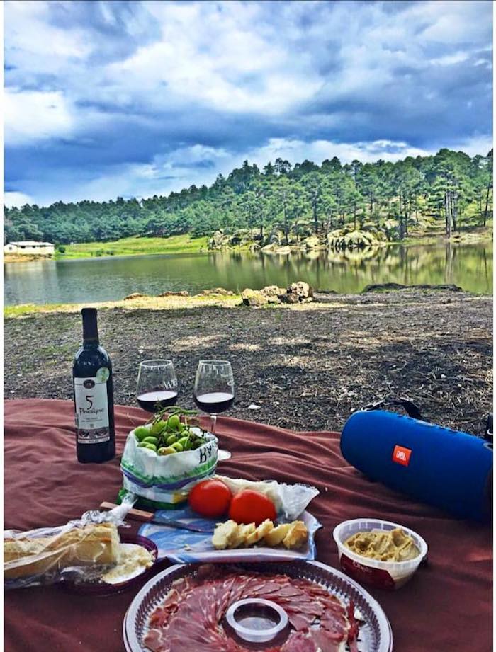 Un picnic con un vino 5 de Pinesque en el lago de Arareco en Chihuahua. Foto: Facebook (pinesque)