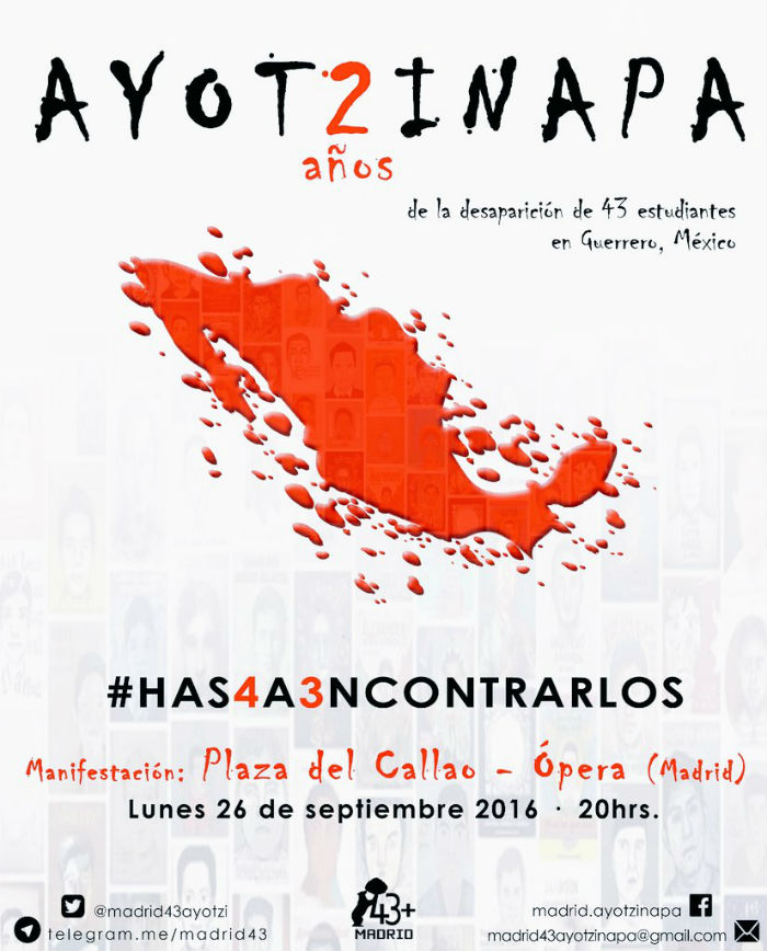 Ayotzinapa también queda en Madrid. Foto: Facebook