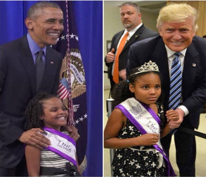 La pequeña reacciona de diferente forma con Obama y Trump. Foto: Twitter