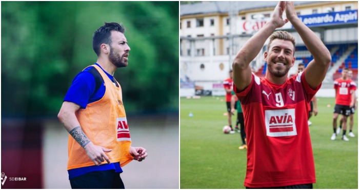 Sergi Enrich y Antonio Luna durante un entrenamiento con el Eibar. Foto: Facebook SD Eibar