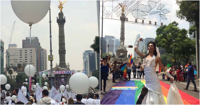 El pasado 24 de septiembre una marcha "por la familia" y un mitin en defensa del matrimonio igualitario se congregaron en el Ángel de la Independencia en la Ciudad de México. Foto: SinEmbargo