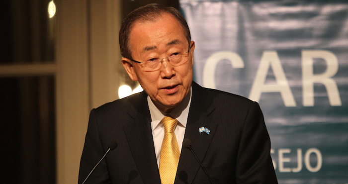 El secretario general de las Naciones Unidas Ban Ki Moon habla hoy, lunes 8 de agosto de 2016, durante un encuentro del Consejo Argentino para las Relaciones Internacionales celebrado en Buenos Aires (Argentina). El CARI es el primer acto oficial de Ban Ki Moon dentro de una visita al paÌs austral que se extender· hasta maÒana, martes. EFE/Alberto Ortiz