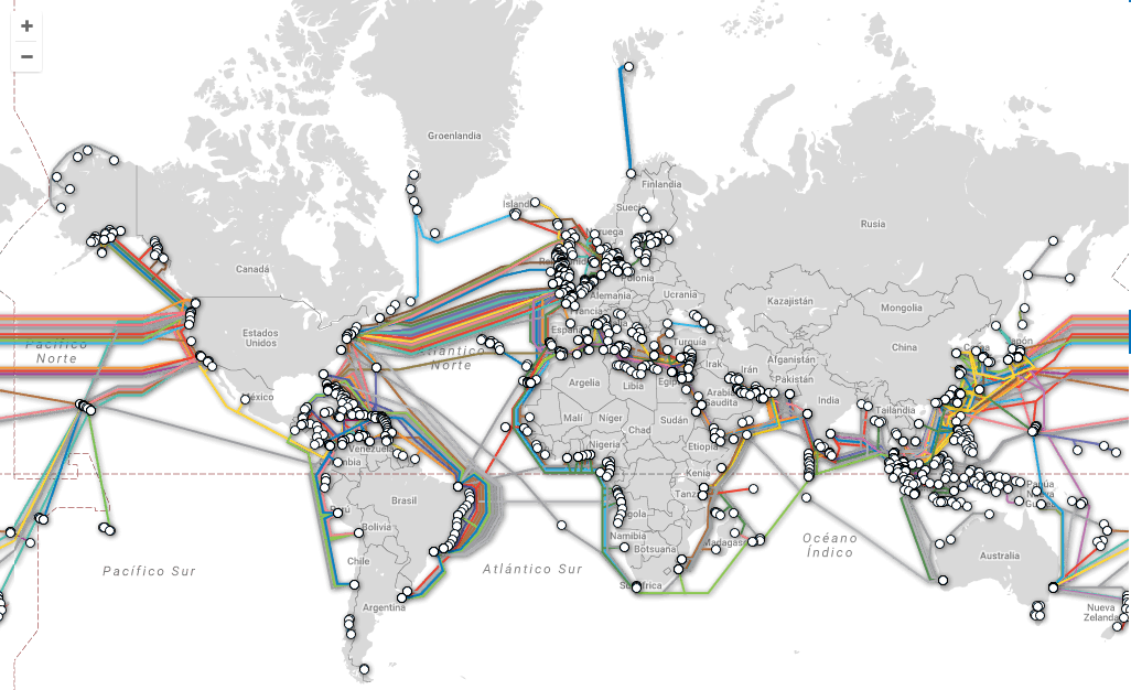 Un mapa aproximado de la red mundial de cables submarinos que conectan al mundo entero. Foto: Archivo TICbeat.