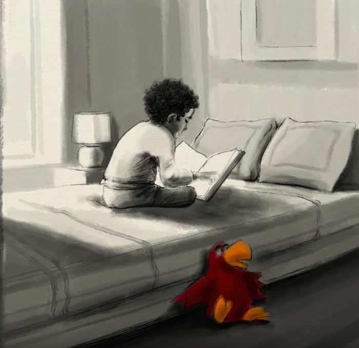 En la imagen, la versión animada que representa el momento en que Owen leía, y a su lado, la marioneta de "Iago". Foto: Especial.