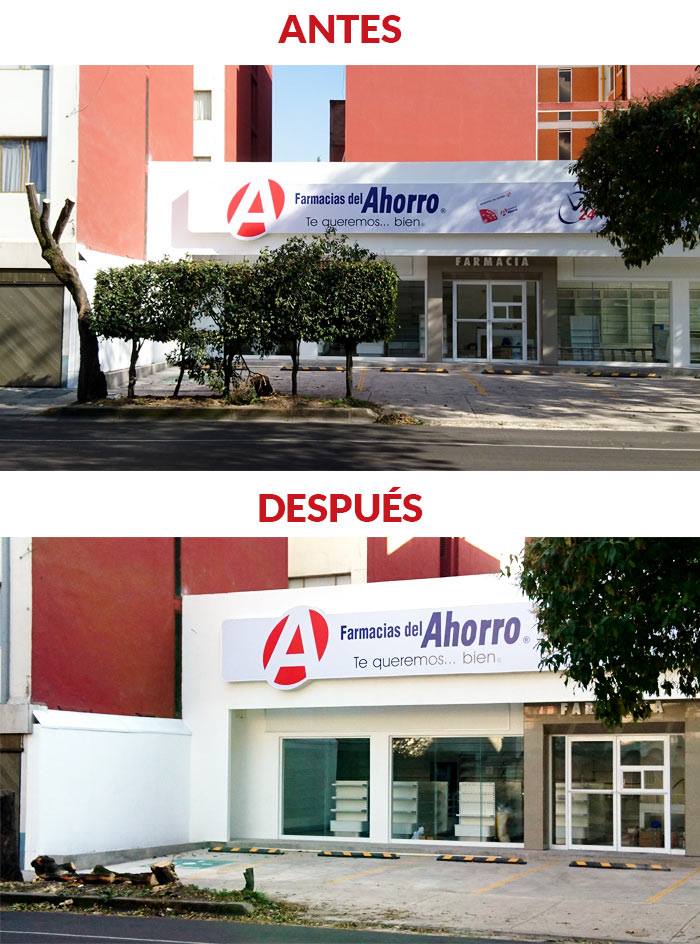 Farmacias del Ahorro taló árboles para acondicionar un par de cajones de estacionamiento. Foto: Especial.