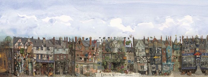 Callejón Diagón, por Jim Kay en 'Harry Potter y la piedra filosofal'