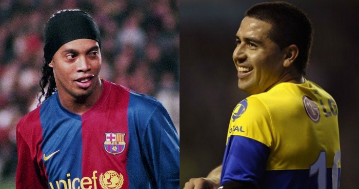 Ronaldinho y Juan Román Riquelme. Foto: Especial