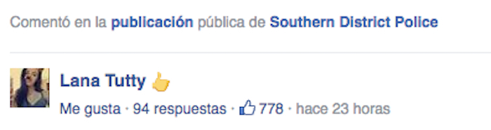 Comemtario de. Foto: Facebook Southern District Police.