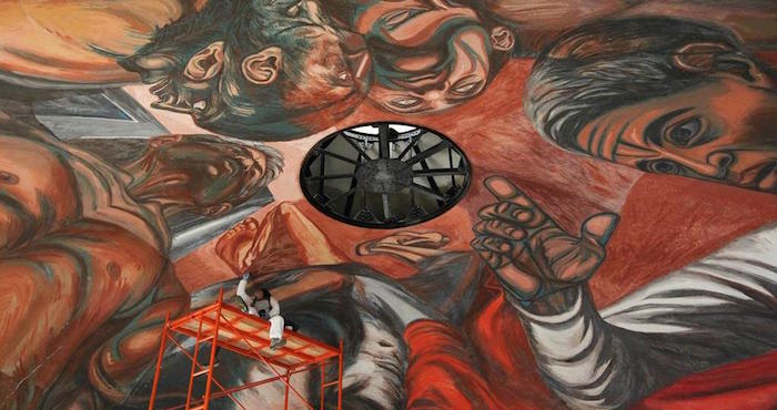 El mural del mexicano José Clemente Orozco sufrió 13 fisuras y desprendimiento de pintura. Foto: EFE
