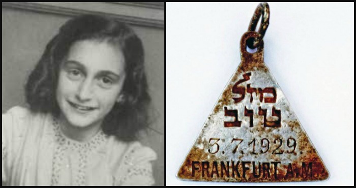 A la derecha, la foto del colgante que al parecer perteneció a Anne Frank y que fue hallado recientemente en un campo de concentración. Foto sin fecha suministrada por la Autoridad de Antiguedades de Israel a AP.