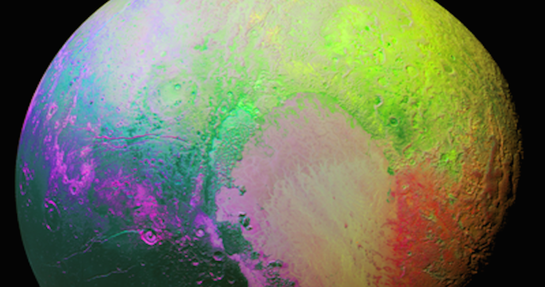 Hace unos días, la NASA hizo pública una nueva y colorida imagen, el Plutón más psicodélico. Foto: NASA/JHUAPL/SwRI