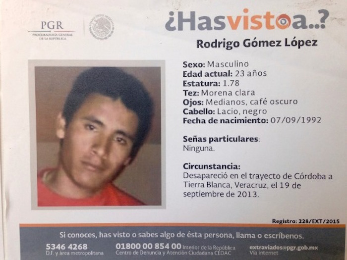 Rodrigo Gómez López secuestrado también en Tierra Blanca en 2013. Foto: BlogExpediente 