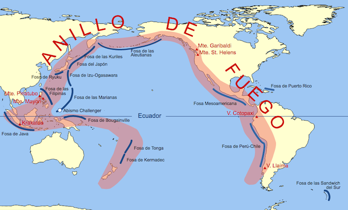 En esta zona se encuentran la mitad de los volcanes activos del mundo. Foto: Commons Wikimedia