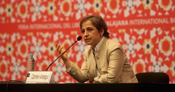 La periodista Carmen Aristegui durante la FIL de Guadalajara. Foto: Cuartoscuro.