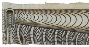 Este trabajo de Martí​n Ramírez se conoce como “Sin título (Tren y túneles)”. Ramírez usaba ceras y trozos de papel unidos con pegamento para hacer sus dibujos. Crédito: Courtesy Ricco/Maresca Gallery.