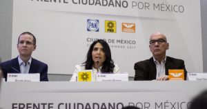 Ricardo Anaya, ex presidente del Partido Acción Nacional (PAN); Alejandra Barrales, ex presidenta del Partido de la Revolución Democrática (PRD), y Dante Delgado, presidente del partido Movimiento Ciudadano (MC). Foto: Galo Cañas, Cuartoscuro 