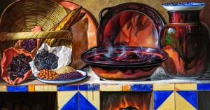 Armando Ahuatzi, Mole en Tlaxcala (detalle), 2015. Óleo sobre tela. Fotografía: D.R. © Marco Pacheco / Artes de México.