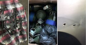 Autoridades aseguraron 13 granadas de fragmentación, una granada de explosión, cuatro armas largas. Foto: Especial.