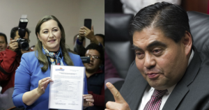 Martha Érika Alonso, candidata a la Gubernatura de Puebla por la coalición "Por Puebla al Frente", y Miguel Barbosa, abanderado de "Juntos Haremos Historia". Fotos: Hilda Ríos / Moisés Pablo, Cuartoscuro