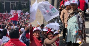 En el cierre de campaña de José Antonio Meade en Toluca hubo ambiente de festejo pero también personas con los rostros apagados, cargaban su bolsa roja o blanca con lunch. Foto: Cri Rodríguez, SinEmbargo