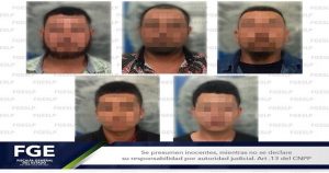 Cinco sujetos capturados por violación, asociación delictuosa, privación ilegal de la libertad, lesiones y robo en San Luis Potosí. Foto: Twitter / @FiscaliaSLP