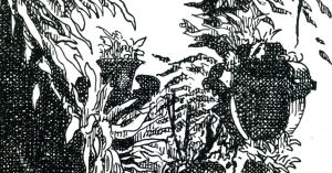 María Sada, ilustraciones de Xilitla, 1994. Dibujo a tinta. 