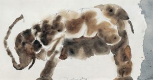 “El aplanador”, de la serie Zoología fantástica, 1983. Tinta y acuarela sobre papel, 24 x 34 cm.