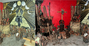 En el altar se encontraron imágenes religiosas, cuchillos y restos humanos utilizados en rituales que pertenecen a la variante Palo Mayombe. Foto: Cuartoscuro
