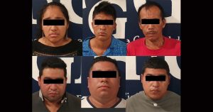 Octavio Jovanovi “N”, de 33 años; Johan Eulises, de 22 años; Raúl “N”, de 49 años; Fabián “N”, 29 años y Ana Marleni “N”, 32 años. Implicados por hechos de Cacahoatán. Foto: @FGEChiapas