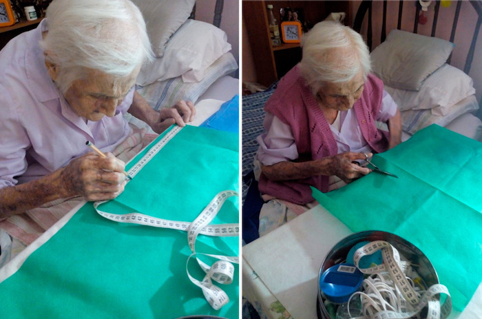 “No le temo a la pandemia”, dice Telma, abuelita de 96 años que hace y dona cubrebocas a hospital