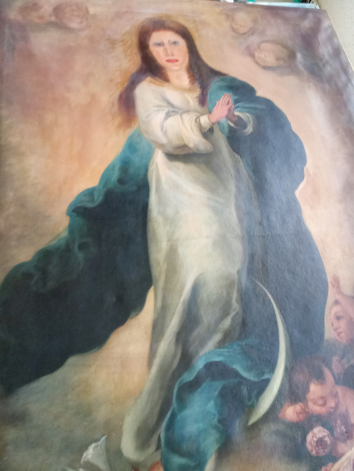 Imagen actual de la copia de una de las famosas Inmaculadas de Murillo de un coleccionista valenciano tras dos intervenciones por parte de un restaurador de muebles.