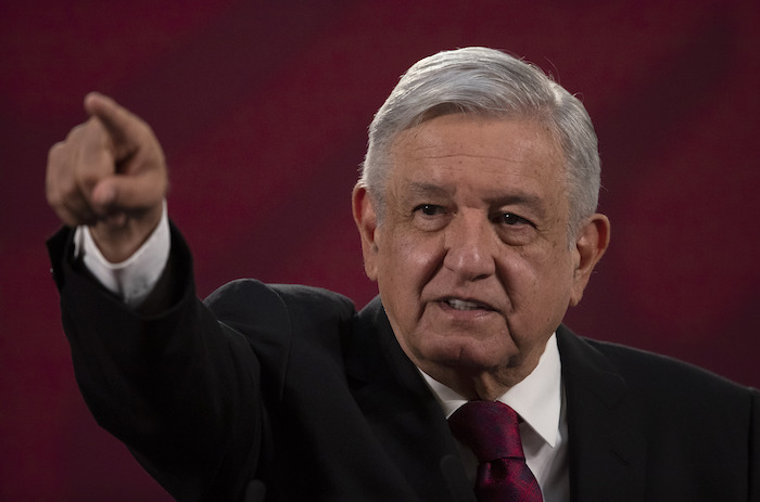 El Presidente Andrés Manuel López Obrador ofrece su conferencia de prensa matutina diaria el lunes 13 de julio de 2020 en el Palacio Nacional, en la Ciudad de México.